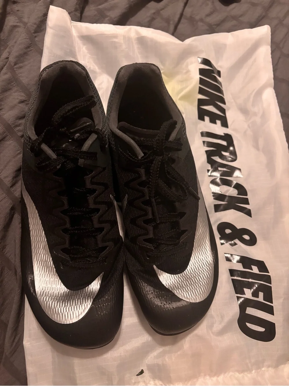 Nike Black and Silver Track Spikes